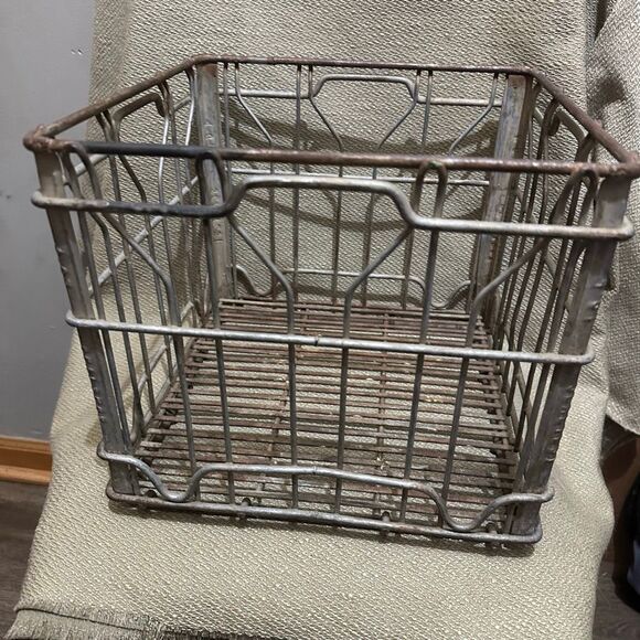 Sealtest Vintage Steel & Wire Galvanized Metal MILK CRATE Carrier 13"x13"x11" - Picture 3 of 12
